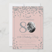 Überraschung 80. Geburtstag Silbernes Konfetti Ros Einladung (Vorderseite)