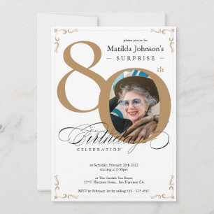 Überraschung 80. Geburtstag Weißes Gold Elegantes Einladung
