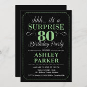 Überraschung 80. Geburtstagsparty - Black Green Einladung (Vorne/Hinten)