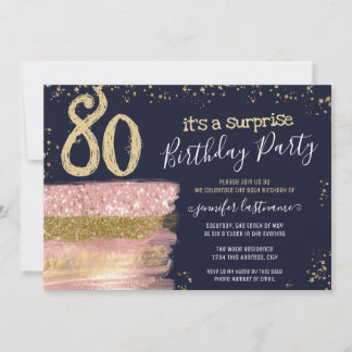 Überraschung 80. Geburtstagsparty Glitzer Cake Einladung