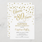 Überraschung 80. Geburtstagsparty - Gold White Einladung (Vorne/Hinten)
