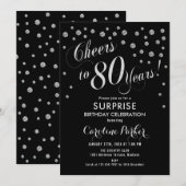 Überraschung 80. Geburtstagsparty - Silver Black Einladung (Vorne/Hinten)
