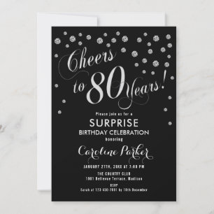 Überraschung 80. Geburtstagsparty - Silver Black Einladung