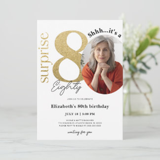 Überraschung 80. Gold Geburtstag Einladung mit Fot