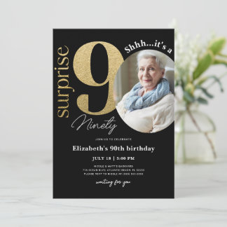Überraschung 90. Black Gold Geburtstag Einladung F