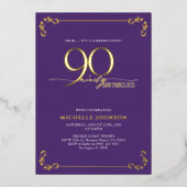 Überraschung 90 & fabelhafte Lila & Gold Geburtsta Folieneinladung (Vorderseite)