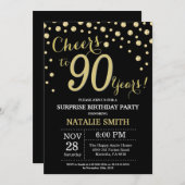 Überraschung 90. Geburtstag Black and Gold Diamond Einladung (Vorne/Hinten)