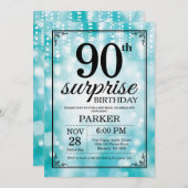 Überraschung 90. Geburtstag Einladung Aquamarinen  (Vorne/Hinten)
