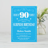 Überraschung 90. Geburtstag Einladung Blau und Wei (Stehend Vorderseite)