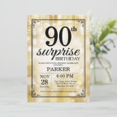 Überraschung 90. Geburtstag Einladung Gold Glitzer (Stehend Vorderseite)