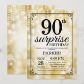 Überraschung 90. Geburtstag Einladung Gold Glitzer (Vorne/Hinten)