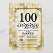 Überraschung 90. Geburtstag Einladung Gold Glitzer (Vorne/Hinten)