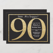 Überraschung 90. Geburtstag Einladung Gold Glitzer (Vorne/Hinten)