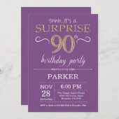 Überraschung 90. Geburtstag Einladung Lila und Gol (Vorne/Hinten)