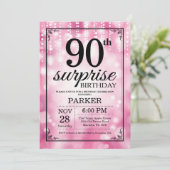 Überraschung 90. Geburtstag Einladung Pink Glitzer (Stehend Vorderseite)