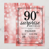 Überraschung 90. Geburtstag Einladung Roter Glitze (Vorne/Hinten)