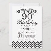 Überraschung 90. Geburtstag Einladung Schwarz Zick (Vorderseite)