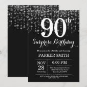 Überraschung 90. Geburtstag Einladung Silberner Gl (Vorne/Hinten)