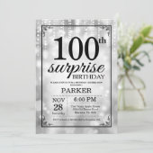 Überraschung 90. Geburtstag Einladung Silberner Gl (Stehend Vorderseite)