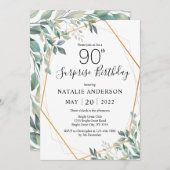 Überraschung 90. Geburtstag Eukalyptus Greenery &  Einladung (Vorne/Hinten)