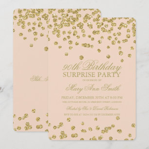 Überraschung 90. Geburtstag Gold Glitzer Blush Pin Einladung