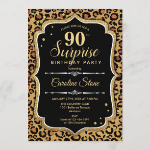 Überraschung 90. Geburtstag - Leopard Black Gold Einladung