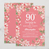 Überraschung 90. Geburtstag Pink Boho Botanische F Einladung (Vorne/Hinten)