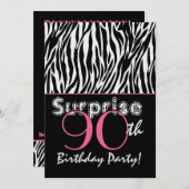 ÜBERRASCHUNG 90. Geburtstag Zebrastreifen Schwarz- Einladung (Vorne/Hinten)