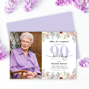 Überraschung 90. Geburtstagsfeier Elegante Florale Einladung