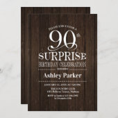Überraschung 90. Geburtstagsparty - Holz Einladung (Vorne/Hinten)