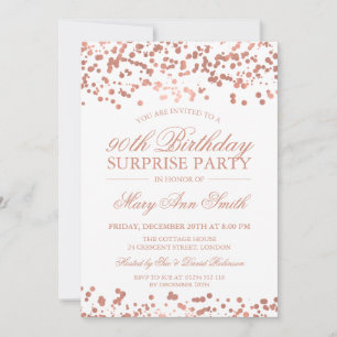 Überraschung 90. Geburtstagsparty Rose Gold Foil Einladung