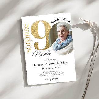 Überraschung 90. Gold Geburtstag Einladung mit Fot