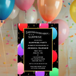 Überraschung Birthday Balloons und Confetti Custom Einladung