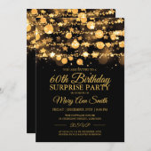 Überraschung Birthday Gold Sparkling Lights & Star Einladung (Vorne/Hinten)
