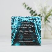 Überraschung Birthday Party String Lichter Türkisc Einladung (Stehend Vorderseite)