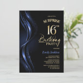 Überraschung Black Blue 16. Geburtstagsparty Einladung (Stehend Vorderseite)
