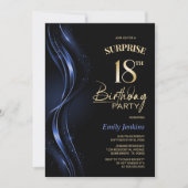 Überraschung Black Blue 18. Geburtstagsparty Einladung (Vorderseite)