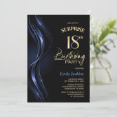 Überraschung Black Blue 18. Geburtstagsparty Einladung (Stehend Vorderseite)