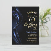 Überraschung Black Blue 75. Geburtstagsparty Einladung (Stehend Vorderseite)