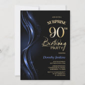 Überraschung Black Blue 90. Geburtstagsparty Einladung (Vorderseite)