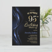 Überraschung Black Blue 95. Geburtstagsparty Einladung (Stehend Vorderseite)