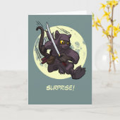 Überraschung! Black Cat Ninja Flying Kick Cartoon Karte (Gelbe Blume)