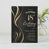Überraschung Black Gold 18. Geburtstagsparty Einladung (Stehend Vorderseite)