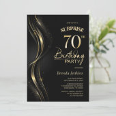 Überraschung Black Gold 70. Geburtstagsparty Einladung (Stehend Vorderseite)