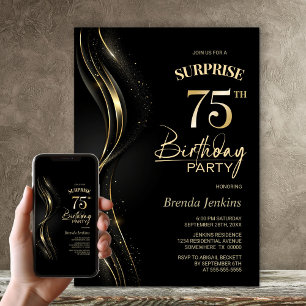 Überraschung Black Gold 75. Geburtstagsparty Einladung