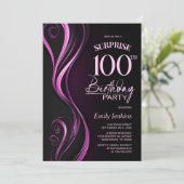 Überraschung Black Pink 100. Geburtstagsparty Einladung (Stehend Vorderseite)