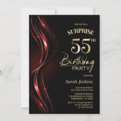 Überraschung Black Red 55. Geburtstagsparty Einladung (Vorderseite)