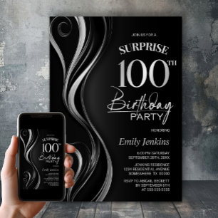 Überraschung Black Silver 100. Geburtstagsparty Einladung