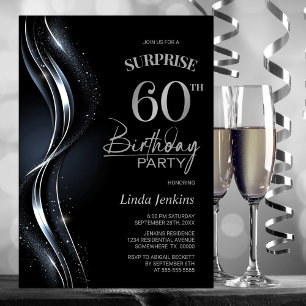 Überraschung Black Silver 60. Geburtstagsparty Einladung