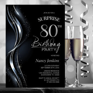 Überraschung Black Silver 80. Geburtstagsparty Einladung